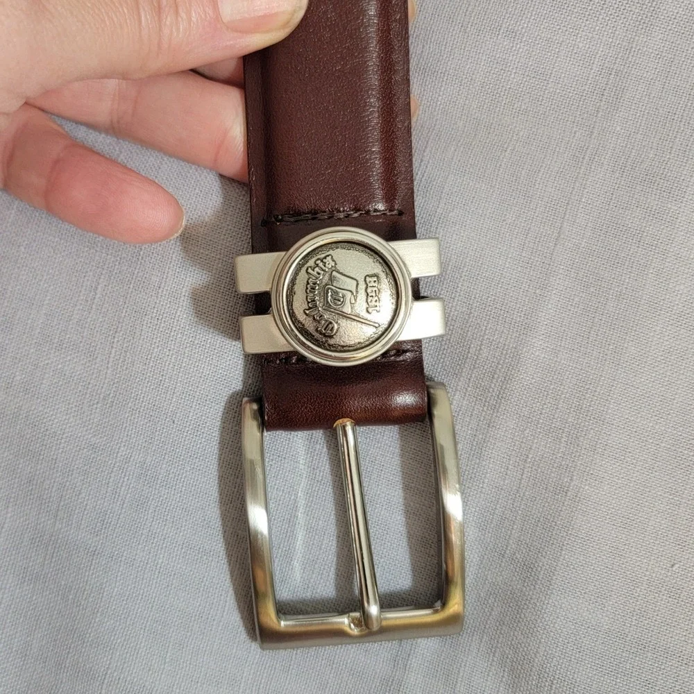 YRI Mens‎ Brown Leather Belt Solid Brass Silver Buckle Columbia Country Club 36